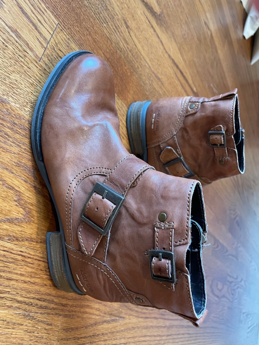 Josef Seibel Brown Leather Ankle Boots with Buckles size 38/size 7